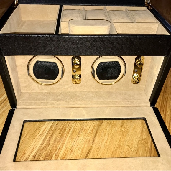 Wolf Designs Double Watch Winder Storage Box Black - Picture 5 of 12